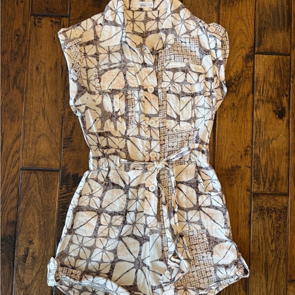 Beige and Brown Button Down Shorts Romper from Shop Talulah